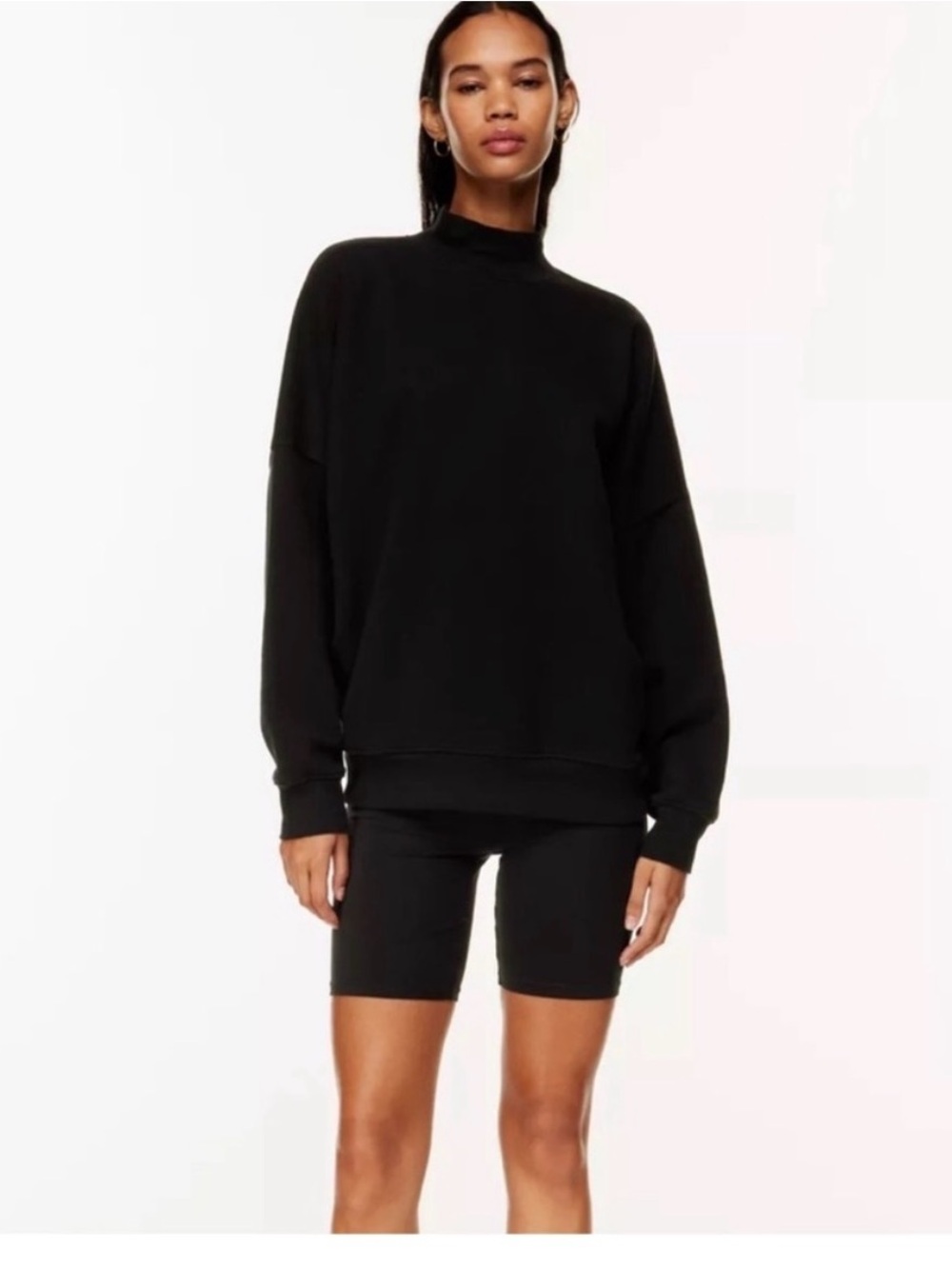 Aritzia TNA Sweatshirt Cozy Fleece Mock Neck Black Pockets Size Small Minimalist